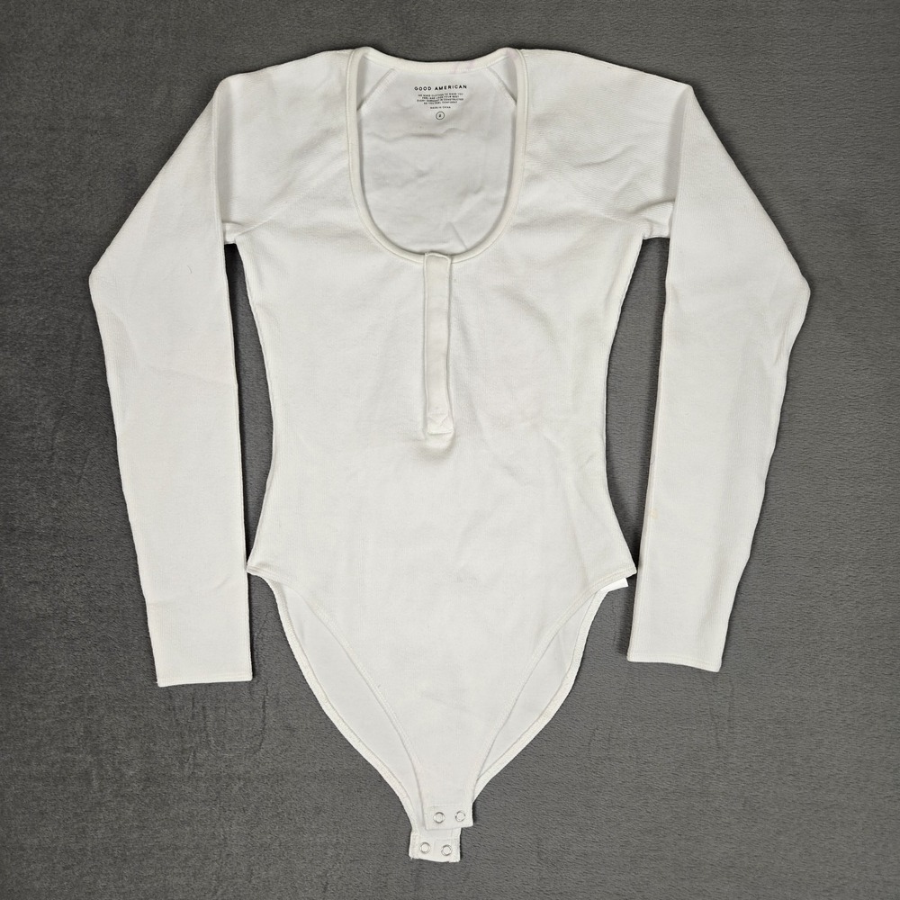 Good American White The Feel Good Long Sleeve One Piece Body Suit Womens Size 2